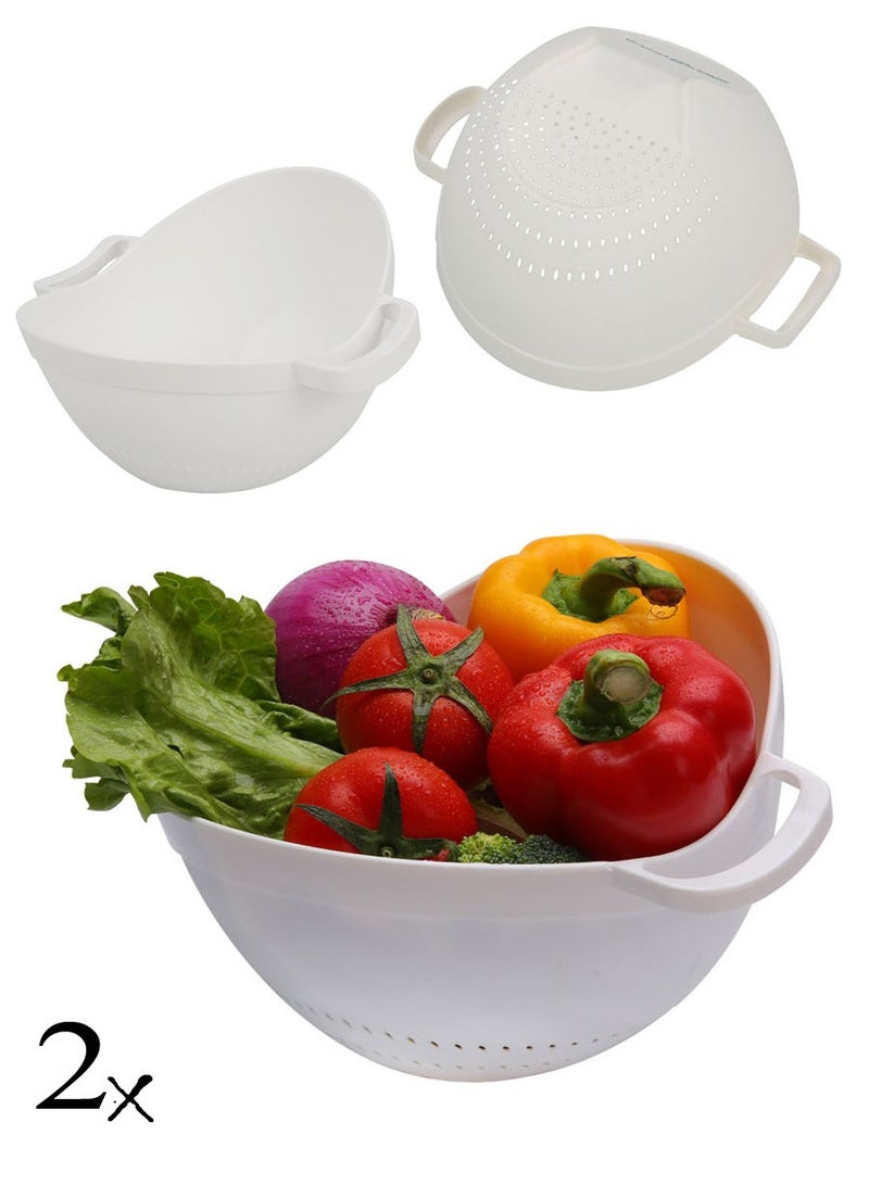 Half and Half strainer for washing rice, fruits and vegetables, white plastic, 2 pieces  - Image 2
