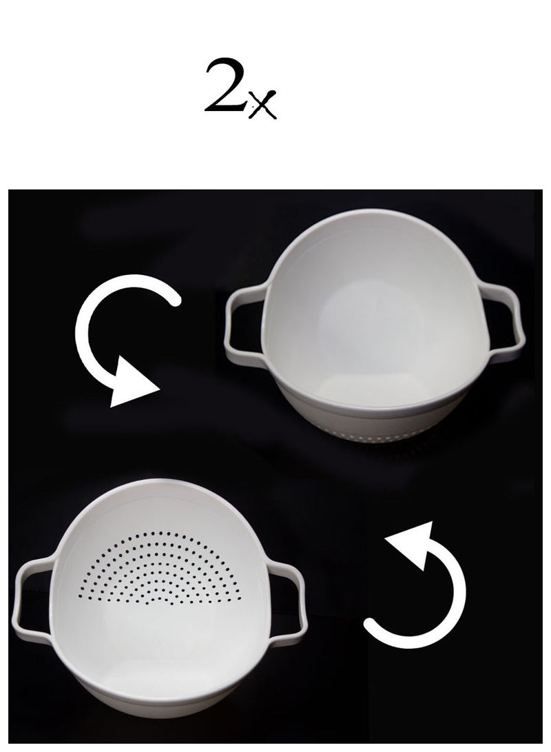 Half and Half strainer for washing rice, fruits and vegetables, white plastic, 2 pieces  - Image 1