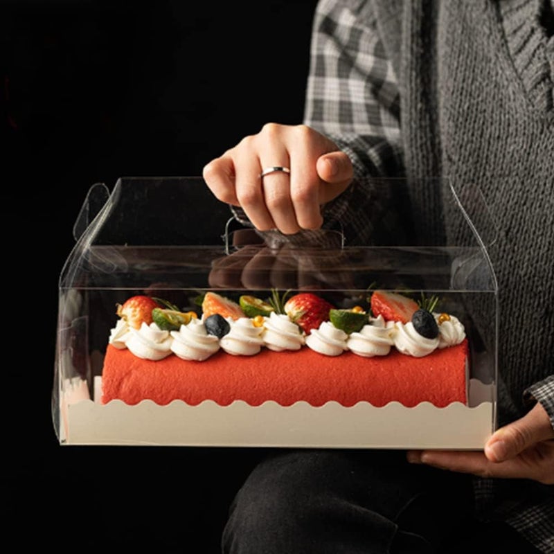 DZOZO Set of 10 Transparent Swiss Cake Boxes with Handles for Hot Dogs, Muffins, and Desserts - Image 1