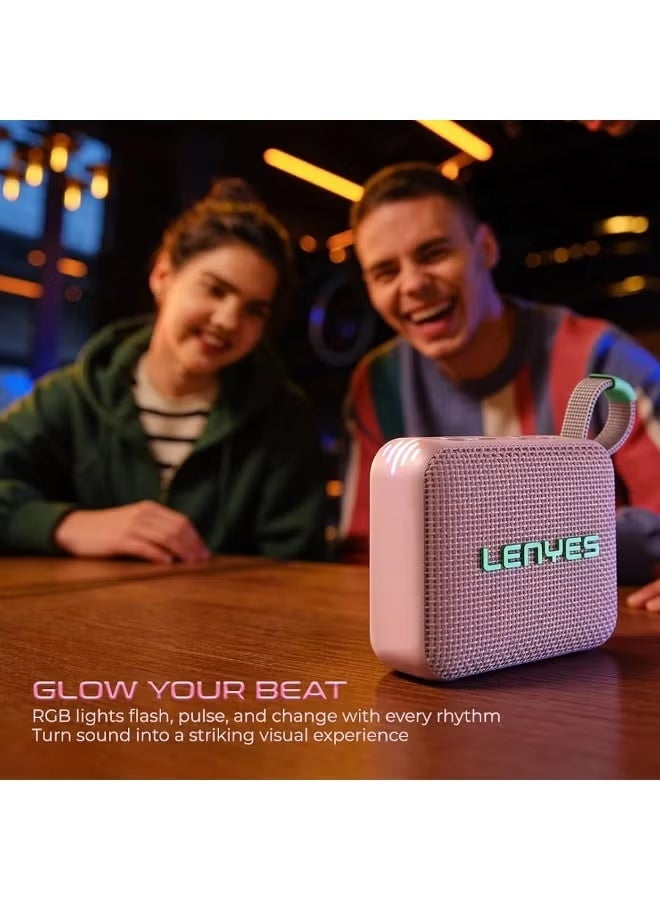 Lenyes S216 Bluetooth Portable Speaker 6W, IPX7 Waterproof Wireless Speaker with Deep Bass, Bluetooth 5.3, TWS Stereo Pairing, TF Card Support & Carry Strap, Compact Lightweight Speaker – Pink - Image 3