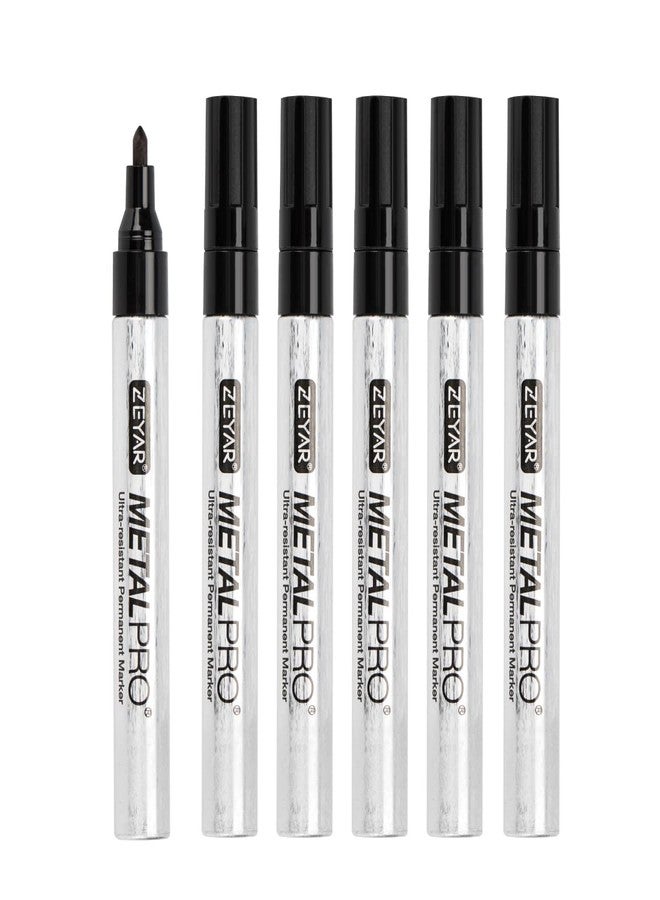 ZEYAR Permanent Markers, Bullet Tip, Aluminum Barrel, Waterproof and Smear-Proof, Quick Drying ink- Great on Plastic,Wood,Stone,Metal and Glass for Doodling and Marking (6 Black Color) - Image 1