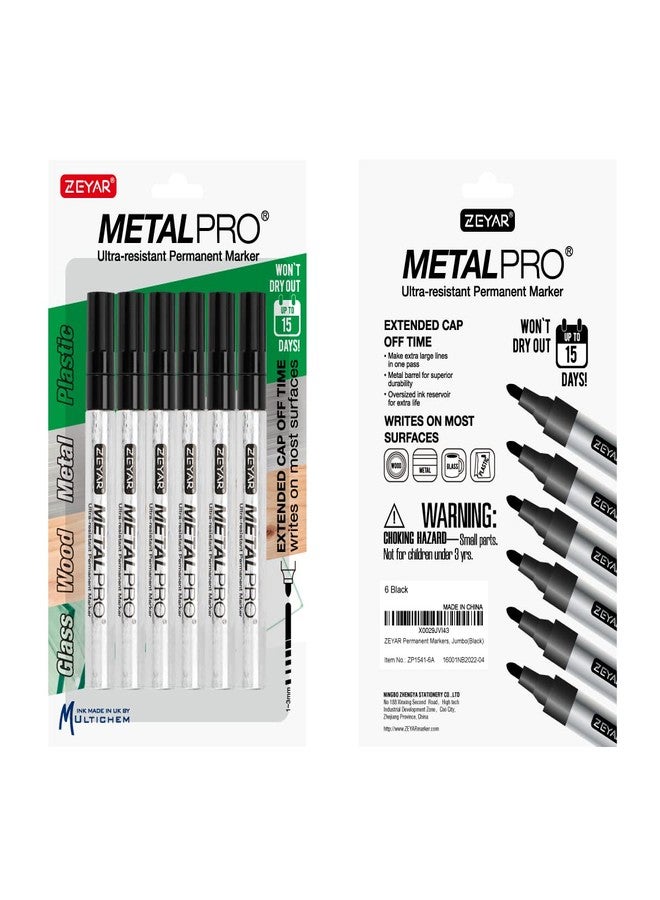 ZEYAR Permanent Markers, Bullet Tip, Aluminum Barrel, Waterproof and Smear-Proof, Quick Drying ink- Great on Plastic,Wood,Stone,Metal and Glass for Doodling and Marking (6 Black Color) - Image 2