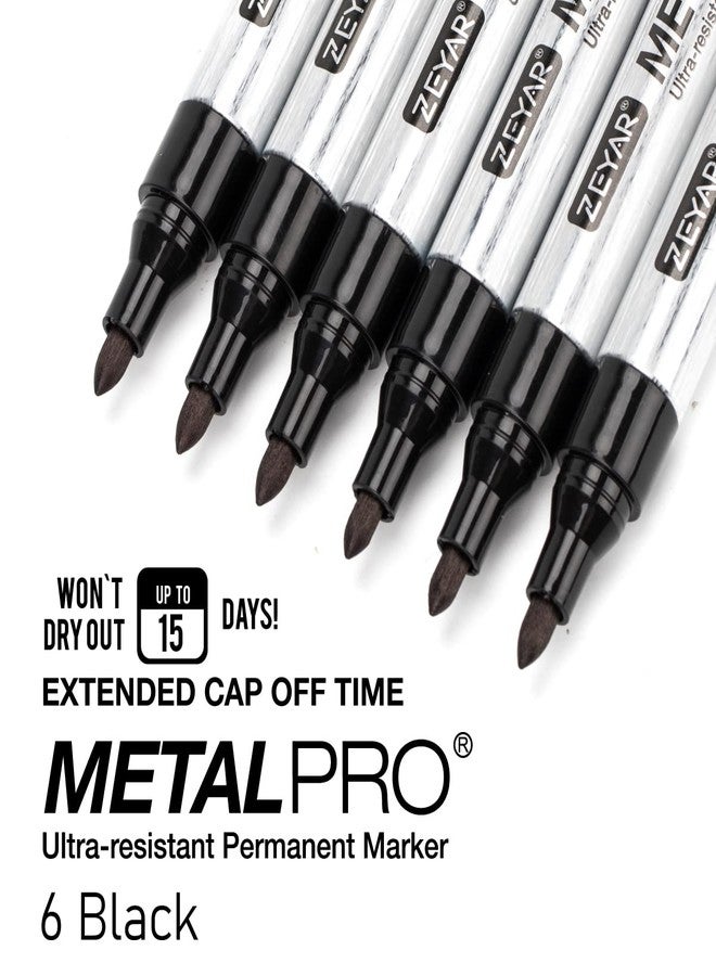 ZEYAR Permanent Markers, Bullet Tip, Aluminum Barrel, Waterproof and Smear-Proof, Quick Drying ink- Great on Plastic,Wood,Stone,Metal and Glass for Doodling and Marking (6 Black Color) - Image 4