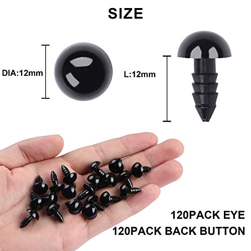 UPINS 120PCS Plastic Safety Crochet Eyes Bulk with 120PCS Washers for Crochet Crafts (0.48Inch/12mm) - Image 2