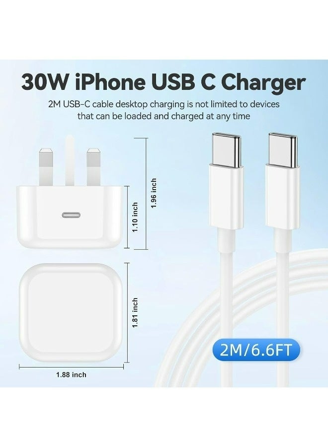 Apluynm 30W USB-C Fast Charger iPhone 17/16/15, PD Fast Charging Wall Charger with 2M Cable, Type-C Charger Block for iPhone 17 Pro Max / 16 Pro / 15 Pro Max, USB-C Series Devices - Image 2