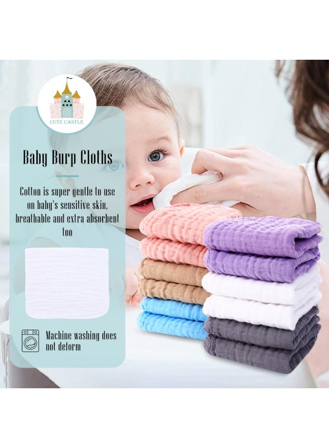 Cute Castle 12 Pack Muslin Burp Cloths for Baby - Ultra-Soft 100% Cotton Baby Washcloths - Large 20'' by 10'' Super Absorbent Milk Spit Up Rags - Burpy Cloths for Unisex, Boy, Girl - Multicolor - Image 3