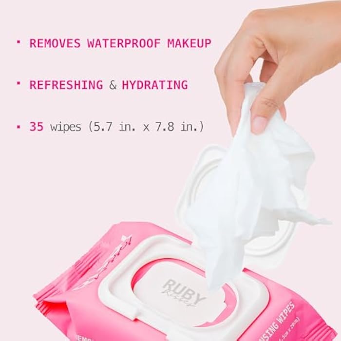 Ruby Kisses Makeup Remover Wipes, Daily Facial Cleanser Towelettes for Waterproof Makeup, Micellar Face Cleansing Wipes for Sensitive Skin, Hydrating & Refreshing, 35 Count (Collagen) - Image 3