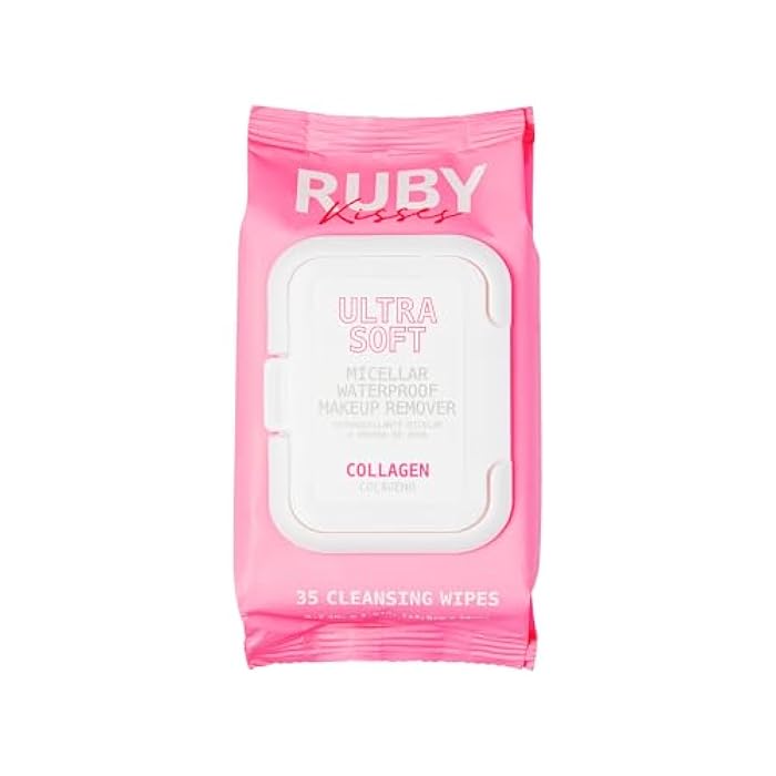 Ruby Kisses Makeup Remover Wipes, Daily Facial Cleanser Towelettes for Waterproof Makeup, Micellar Face Cleansing Wipes for Sensitive Skin, Hydrating & Refreshing, 35 Count (Collagen) - Image 1