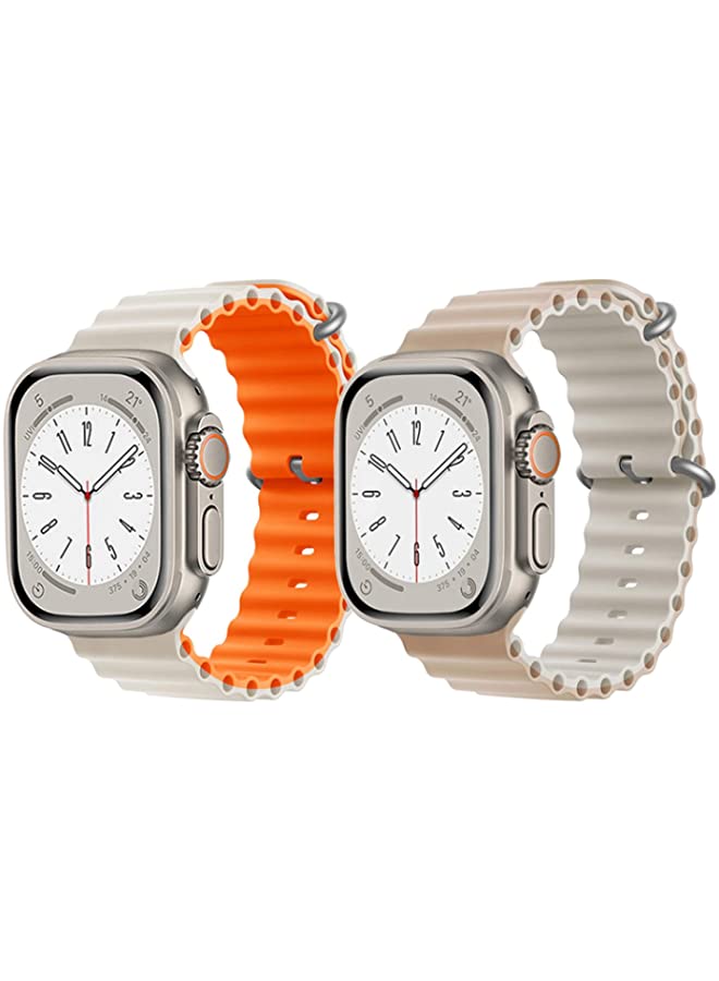 IAF Silicone Ocean Band Strap for Apple Watch Ultra 8 49mm White/Orange Double Side Strap with Beige/White Double Side Strap Set of 2
