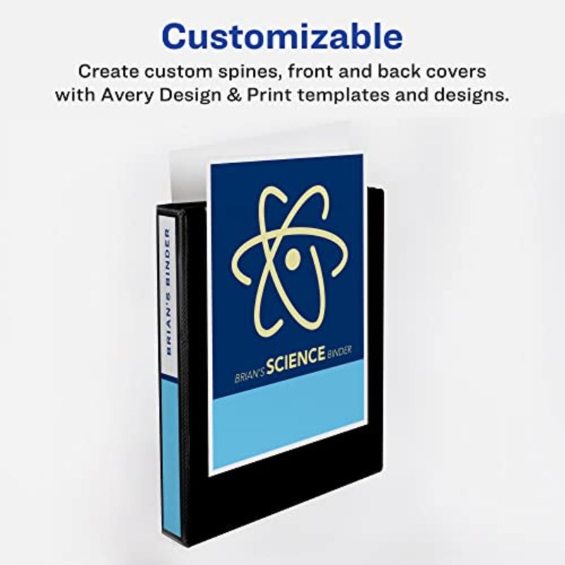 School and home organization binder with PVC-free PVC-free black polypropylene cover, lay-flat design, clear view covers, interior storage pockets, 1.5-inch round rings, economy 3-ring binder - Image 3