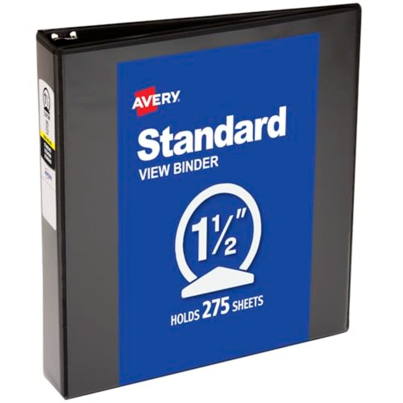 School and home organization binder with PVC-free PVC-free black polypropylene cover, lay-flat design, clear view covers, interior storage pockets, 1.5-inch round rings, economy 3-ring binder - Image 1