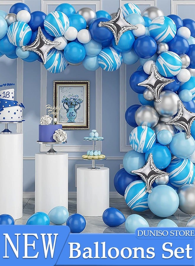 DUNISO بالونات مجموعة قوس جارلاند مقاس 5/10 بوصة مجموعة بالونات لاتكس زرقاء لحفلات استقبال المولود الجديد وحفلات الزفاف وأعياد الميلاد وديكورات الخلفية وحفل افتتاح المدرسة - Image 1