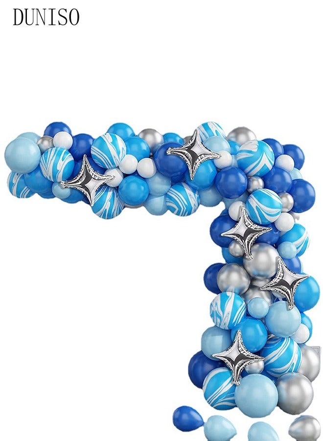 DUNISO بالونات مجموعة قوس جارلاند مقاس 5/10 بوصة مجموعة بالونات لاتكس زرقاء لحفلات استقبال المولود الجديد وحفلات الزفاف وأعياد الميلاد وديكورات الخلفية وحفل افتتاح المدرسة - Image 5