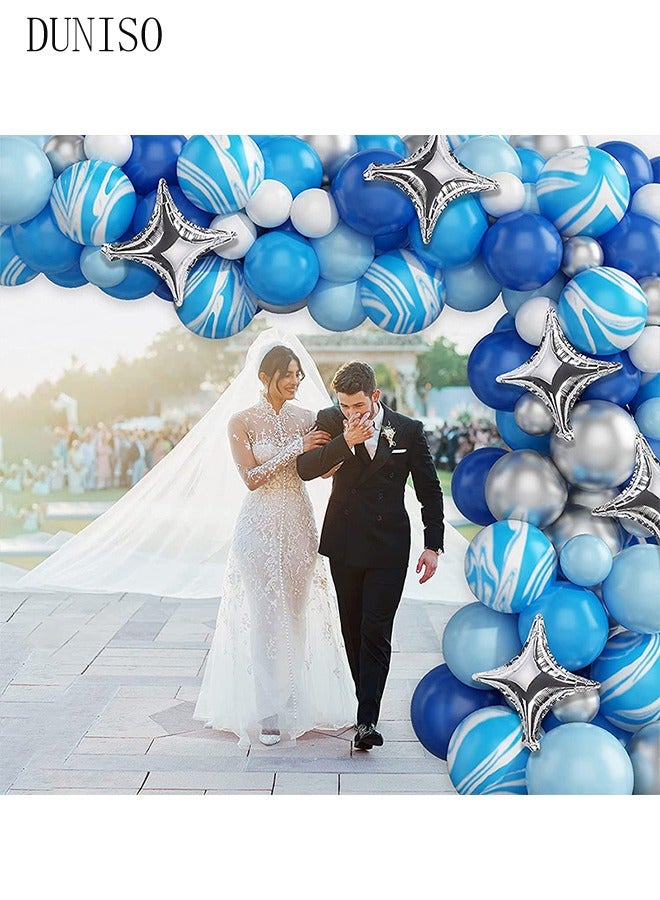 DUNISO بالونات مجموعة قوس جارلاند مقاس 5/10 بوصة مجموعة بالونات لاتكس زرقاء لحفلات استقبال المولود الجديد وحفلات الزفاف وأعياد الميلاد وديكورات الخلفية وحفل افتتاح المدرسة - Image 3
