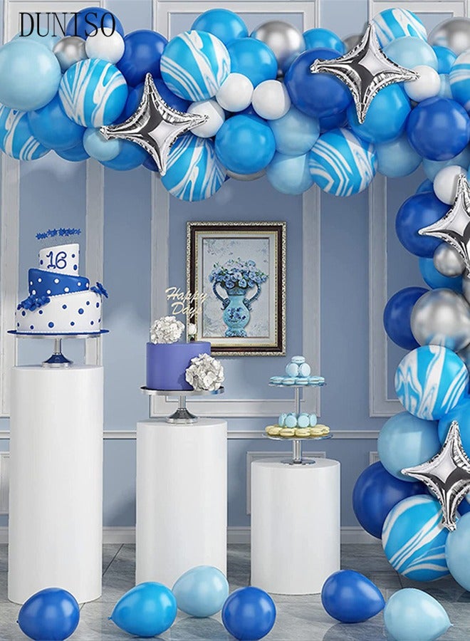 DUNISO بالونات مجموعة قوس جارلاند مقاس 5/10 بوصة مجموعة بالونات لاتكس زرقاء لحفلات استقبال المولود الجديد وحفلات الزفاف وأعياد الميلاد وديكورات الخلفية وحفل افتتاح المدرسة - Image 4