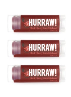 Hurraw! Black Cherry Tinted Lip Balm 3 Pack (Sheer Red Tint) Organic Certified Vegan Cruelty And Gluten Free. Nongmo 100% Natural Ingredients. Bee Shea Soy And Palm Free. Made In Usa  - Image 1