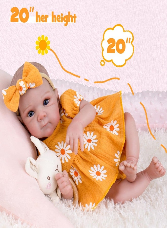 Aori Reborn Baby Doll Realistic Girl 20 inches - Soft Cloth Body and Vinyl Limbs, Lifelike Newborn Baby Dolls for Kids Imaginative Play, Emotional Comfort for The Elderly - Image 3