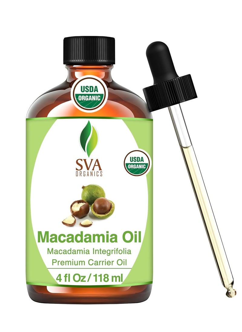 SVA Organics SVA Macadamia Seed Oil Organic - 4 Fl Oz – 100% Natural Cold Pressed Organic Macadamia Oil - for Face, Skin Care, Hair Care, Scalp Massage & Body Massage – Carrier Oil with Dropper 