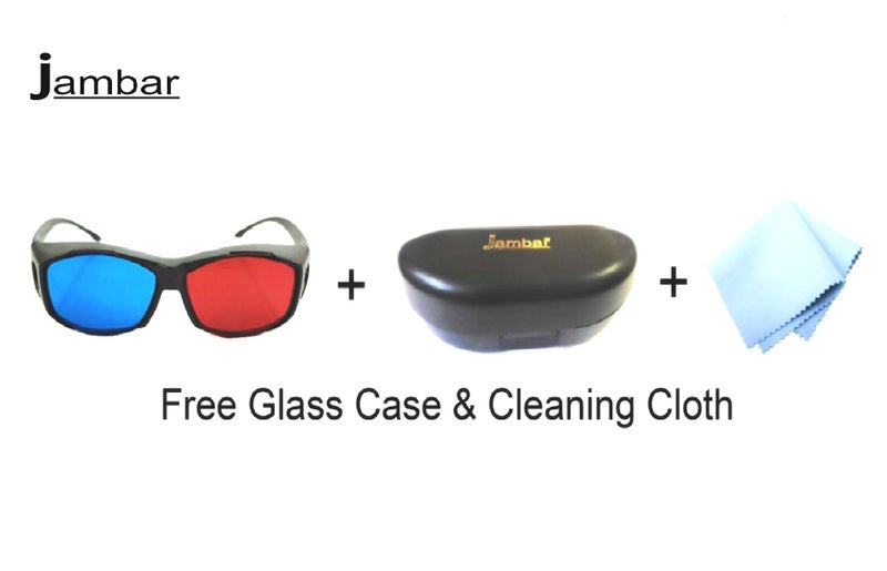 Jambar Red-Blue 3D Glasses with Glasses Case & Cleaning Cloth / Cyan Anaglyph Simple Style 3D Glasses 3D Movie/Video/Image/Books/Magazine - Image 2