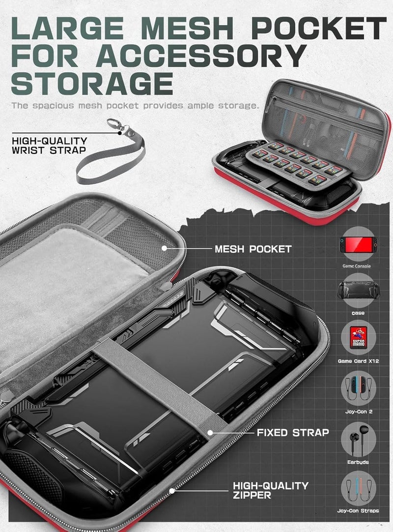 Mumba Carrying Case for Nintendo Switch 2 2025, [Plus Version] Portable Protective Travel Carry handbag Pouch for Blade/Titan Case [Large Capacity] (Red) - Image 3