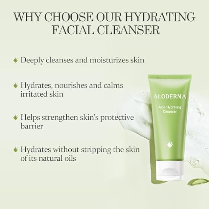 Aloderma Hydrating Facial Cleanser with Organic Aloe Vera - Daily Moisturizing Aloe Face Wash with Shea Butter, Vitamin E - Nourishing Face Cleanser for Normal, Dry Skin, Non-Comedogenic, 100g/3.5oz - Image 3