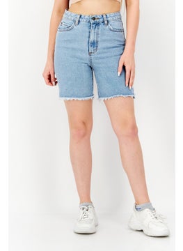 Women Washed Denim Shorts, Blue