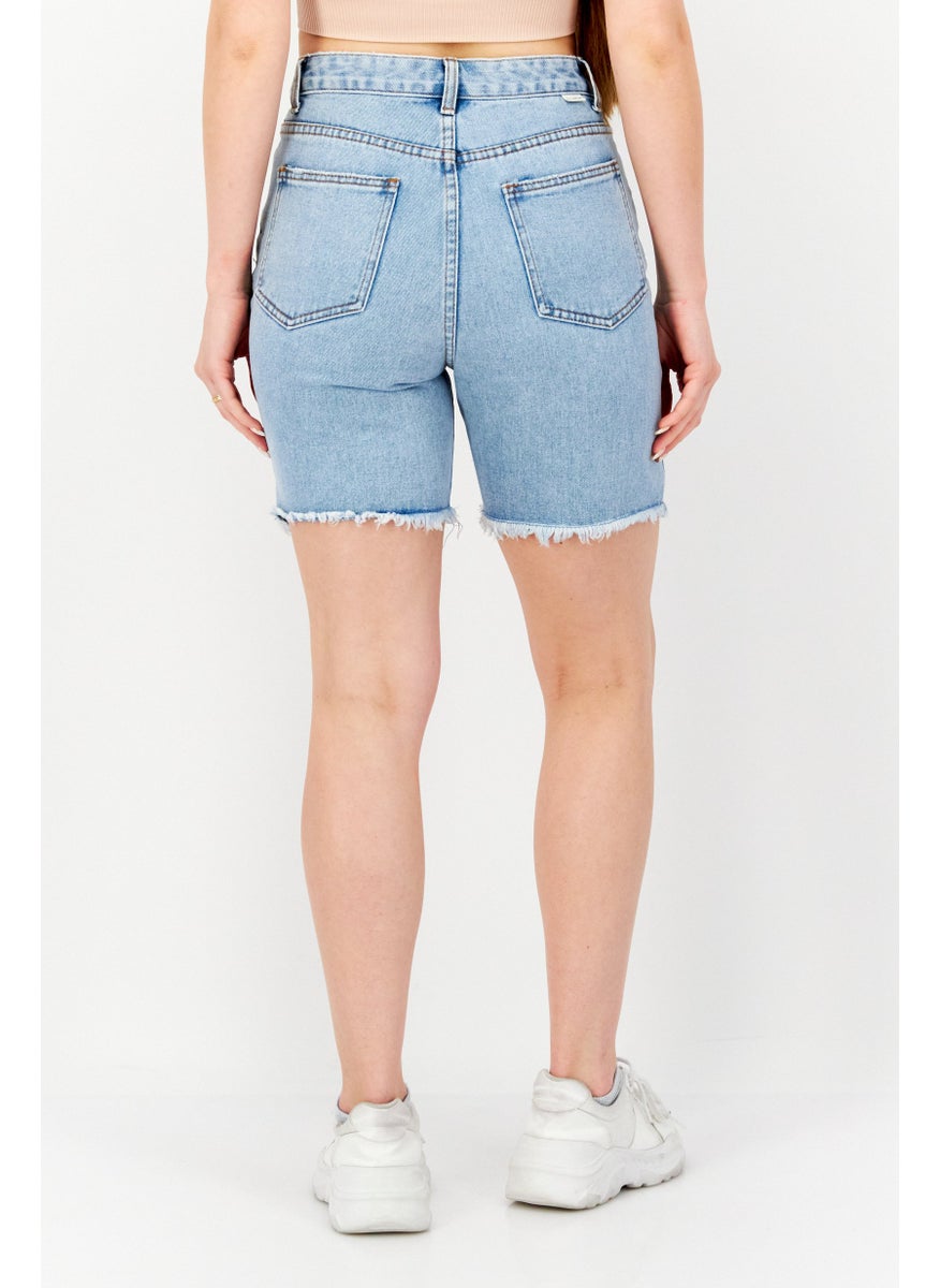 Billabong - Women Washed Denim Shorts, Blue - Image 1