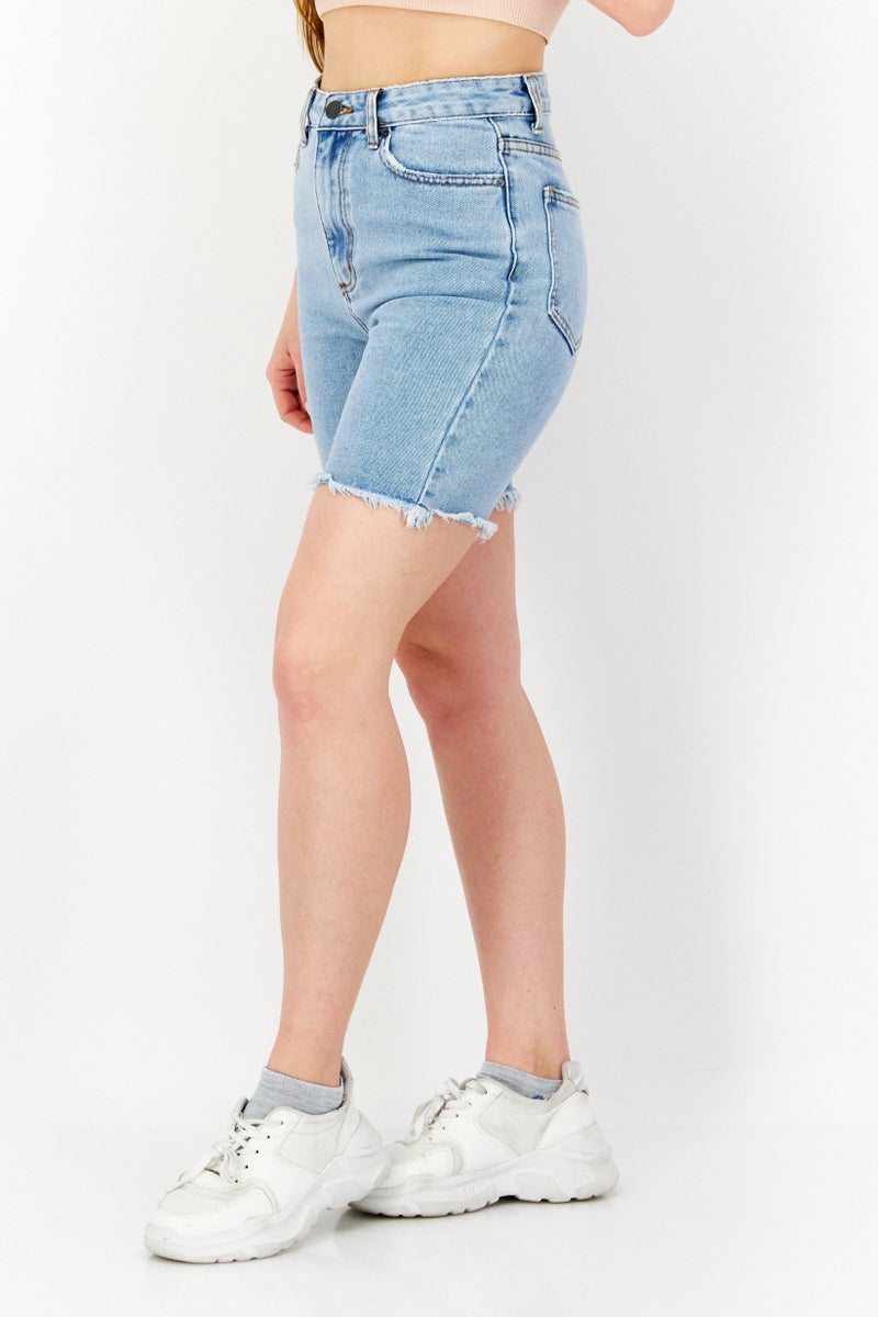 Billabong Women Washed Denim Shorts, Blue - Image 2