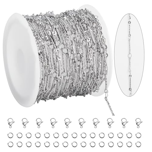 KYUNHOO 16.4FT/5M Silver Chain for Jewelry Making Texture Bar Link Chain Stainless Steel Jewelry Chains 12MM Long Stick Chains with Clasps for Crafting - Image 1