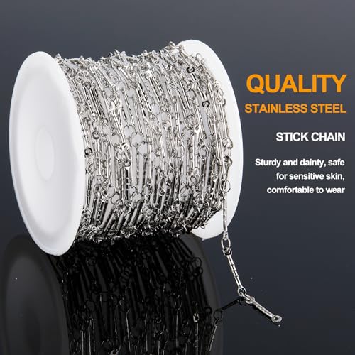 KYUNHOO 16.4FT/5M Silver Chain for Jewelry Making Texture Bar Link Chain Stainless Steel Jewelry Chains 12MM Long Stick Chains with Clasps for Crafting - Image 3