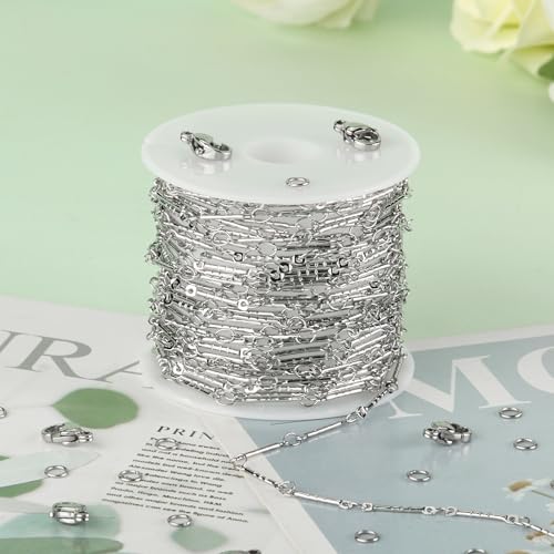 KYUNHOO 16.4FT/5M Silver Chain for Jewelry Making Texture Bar Link Chain Stainless Steel Jewelry Chains 12MM Long Stick Chains with Clasps for Crafting - Image 5