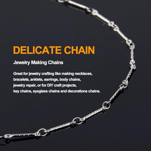 KYUNHOO 16.4FT/5M Silver Chain for Jewelry Making Texture Bar Link Chain Stainless Steel Jewelry Chains 12MM Long Stick Chains with Clasps for Crafting - Image 4