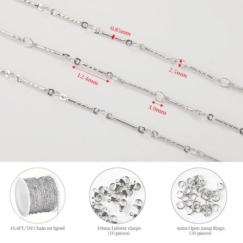 KYUNHOO 16.4FT/5M Silver Chain for Jewelry Making Texture Bar Link Chain Stainless Steel Jewelry Chains 12MM Long Stick Chains with Clasps for Crafting - Image 2