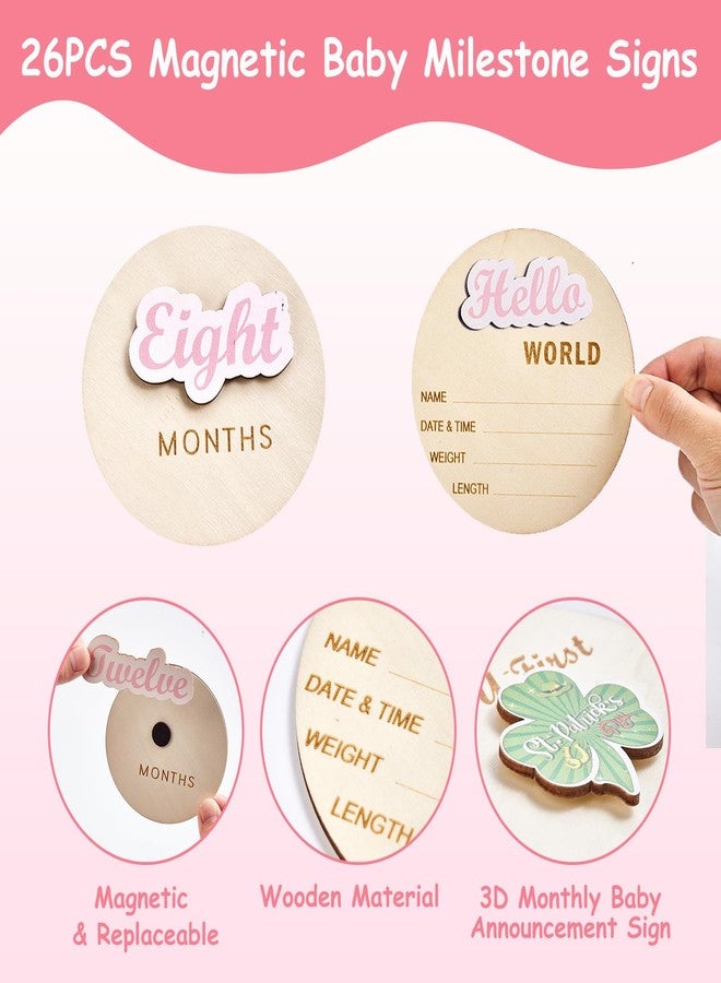 Bolkine Magnetic Monthly Baby Milestone, Magnetized Baby Announcement Sign, Hello World Board Welcome Newborn Birth My First Holiday Signs Baby Name Nursery Decor (Pink) - Image 3