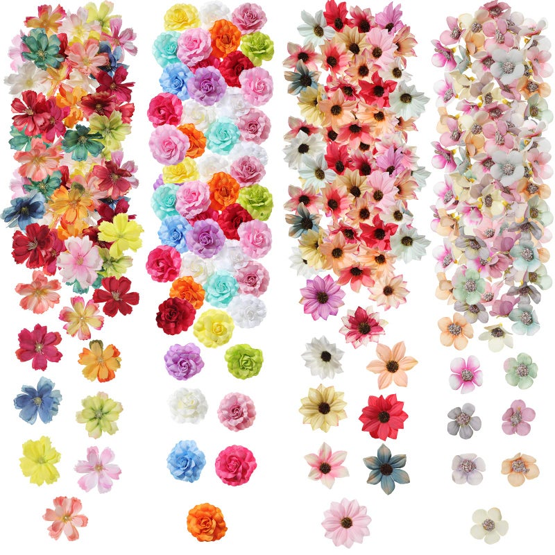 Cindeer 217 Pieces Mini Silk Heads Fake Rose Daisy Faux Flowers for Crafts Rose Flowers Plum Blossom Heads Sunflower Wedding Decoration for Halloween Home Wedding  2-4 cm (Charming Color) - Image 1