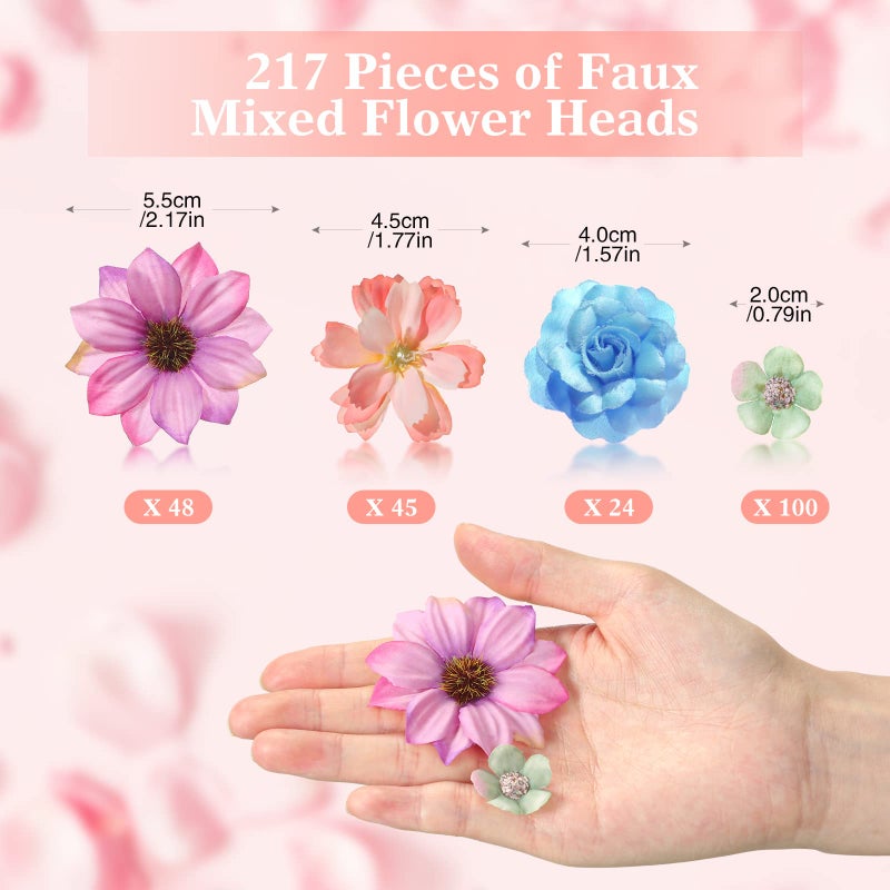 Cindeer 217 Pieces Mini Silk Heads Fake Rose Daisy Faux Flowers for Crafts Rose Flowers Plum Blossom Heads Sunflower Wedding Decoration for Halloween Home Wedding  2-4 cm (Charming Color) - Image 2