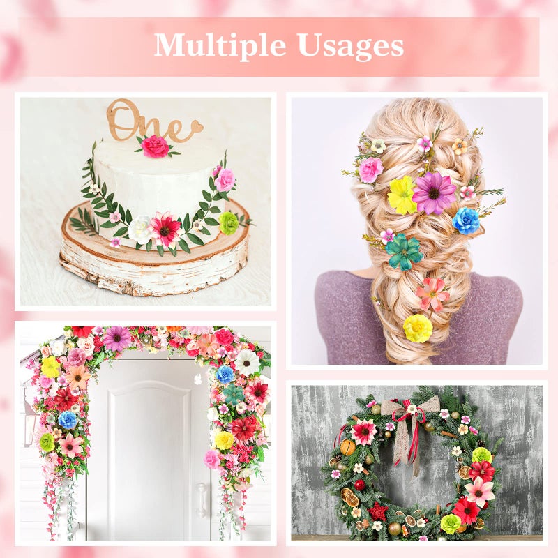 Cindeer 217 Pieces Mini Silk Heads Fake Rose Daisy Faux Flowers for Crafts Rose Flowers Plum Blossom Heads Sunflower Wedding Decoration for Halloween Home Wedding  2-4 cm (Charming Color) - Image 5