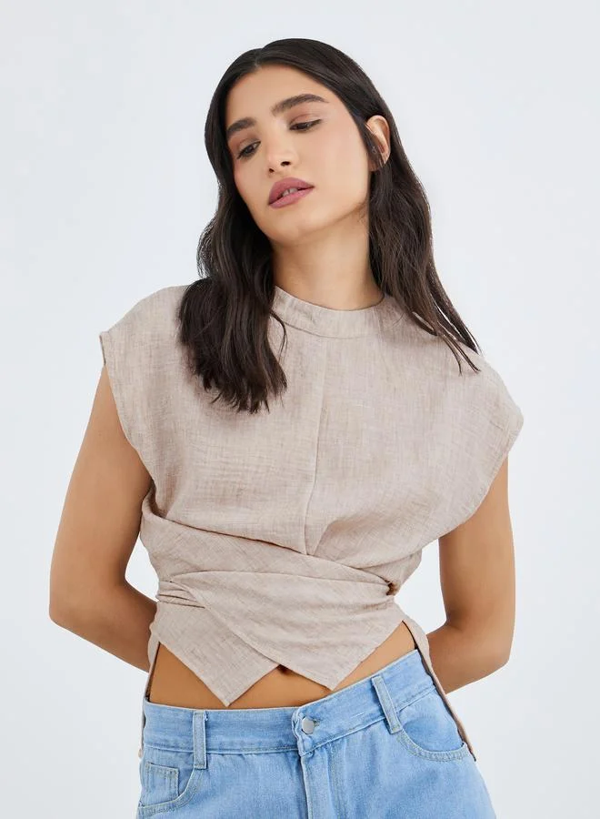 Take Two Take Two Solid Cross Design Wrap Top