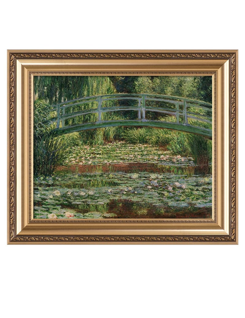IPIC - Claude Monet Art, Japanese Footbridge Wall Art and the Water Lily Pool Giverny, Giclee Prints Match with Classical Gold Frame, Monet Wall Art for Home Decor, Total Size w/Frame: 26" W x22 H - Image 1