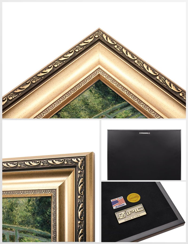 IPIC - Claude Monet Art, Japanese Footbridge Wall Art and the Water Lily Pool Giverny, Giclee Prints Match with Classical Gold Frame, Monet Wall Art for Home Decor, Total Size w/Frame: 26" W x22 H - Image 5
