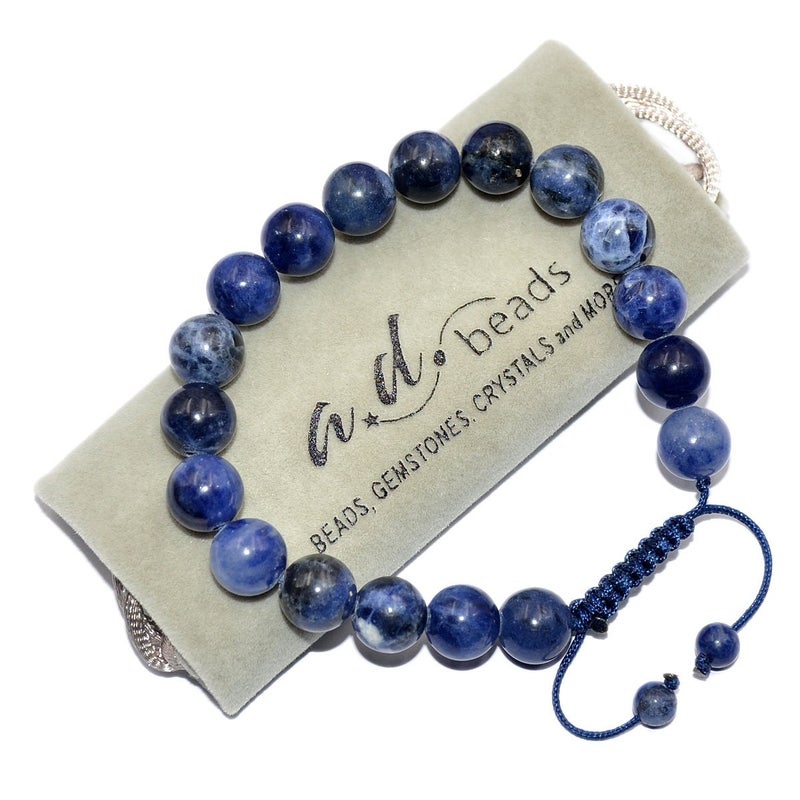 AD Beads Natural 10mm Gemstone Bracelets Healing Power Crystal Macrame Adjustable 7-9 Inch (Sodalite) - Image 2