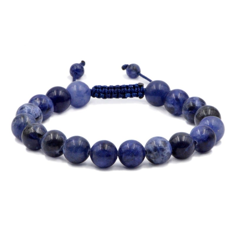 AD Beads Natural 10mm Gemstone Bracelets Healing Power Crystal Macrame Adjustable 7-9 Inch (Sodalite) - Image 1