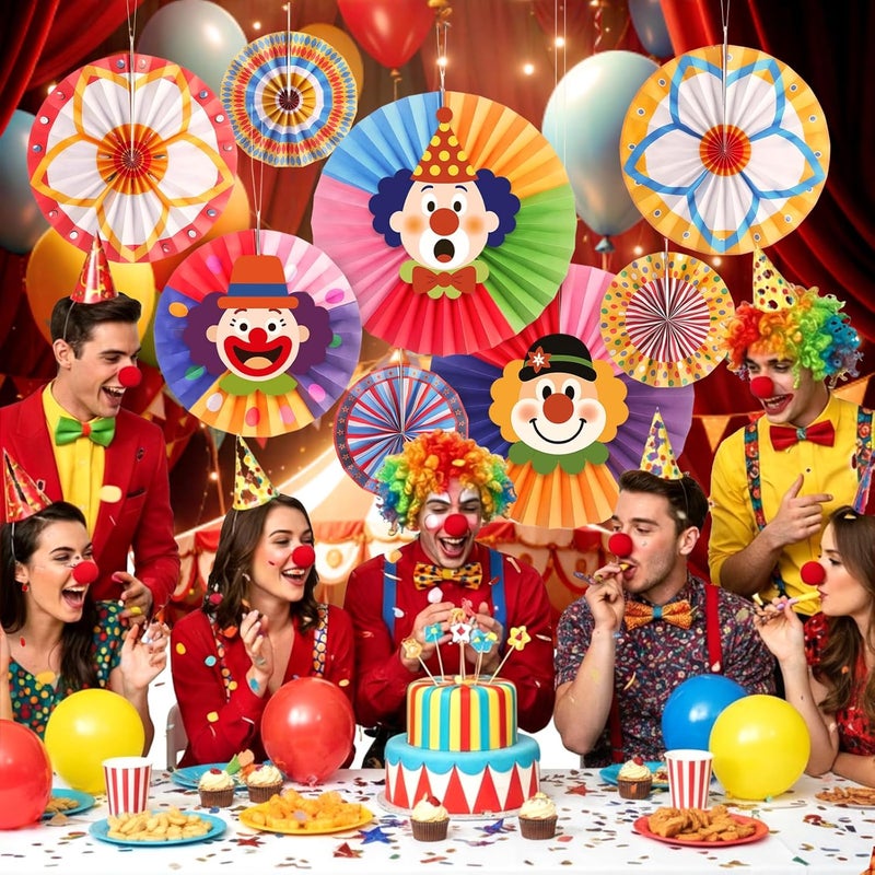 Outus 13 Pcs Carnival Paper Fans Decoration Set - Hanging Circus Theme Party Ceiling Classroom Decorations with Clown Face Cutouts Carnival Circus Paper Hanging Clown Decor Birthday Party Favor Supply - Image 2