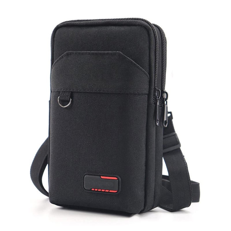 WCALULEG Travel Cell Phone Pouch Belt Pouch, Phone Holster Crossbody Bag with Shoulder Strap for iPhone Case Holder for Hand with Neck Lanyard Smartphone Walking Passport Wallet (Double Black) - Image 1