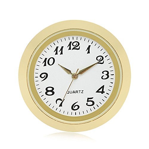 ShoppeWatch Mini Clock Insert 1 7/16" (35mm) Quartz Movement | Miniature Clock Face Insert | Small Round Fit Up White Dial Gold Tone Bezel Arabic Numerals CK094GD - Image 1
