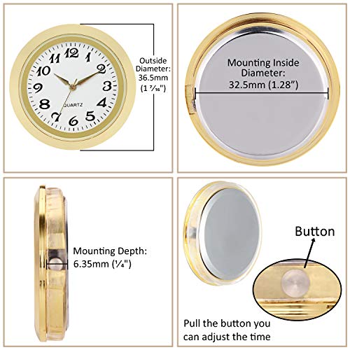 ShoppeWatch Mini Clock Insert 1 7/16" (35mm) Quartz Movement | Miniature Clock Face Insert | Small Round Fit Up White Dial Gold Tone Bezel Arabic Numerals CK094GD - Image 2