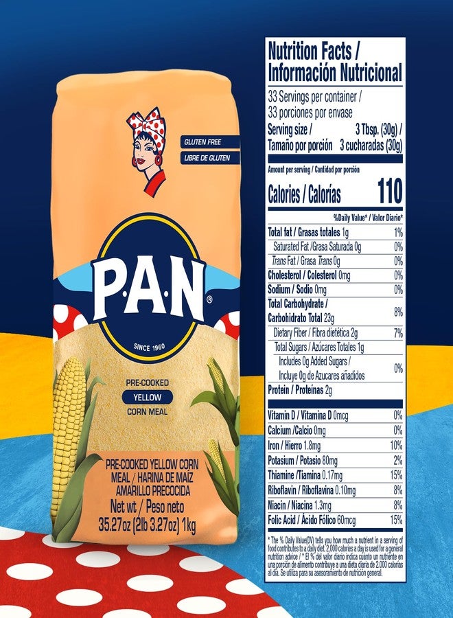 P.A.N. Yellow Corn Meal – Pre-cooked Gluten Free and Kosher Flour for Arepas (2.2 lb/Pack of 1) - Image 2