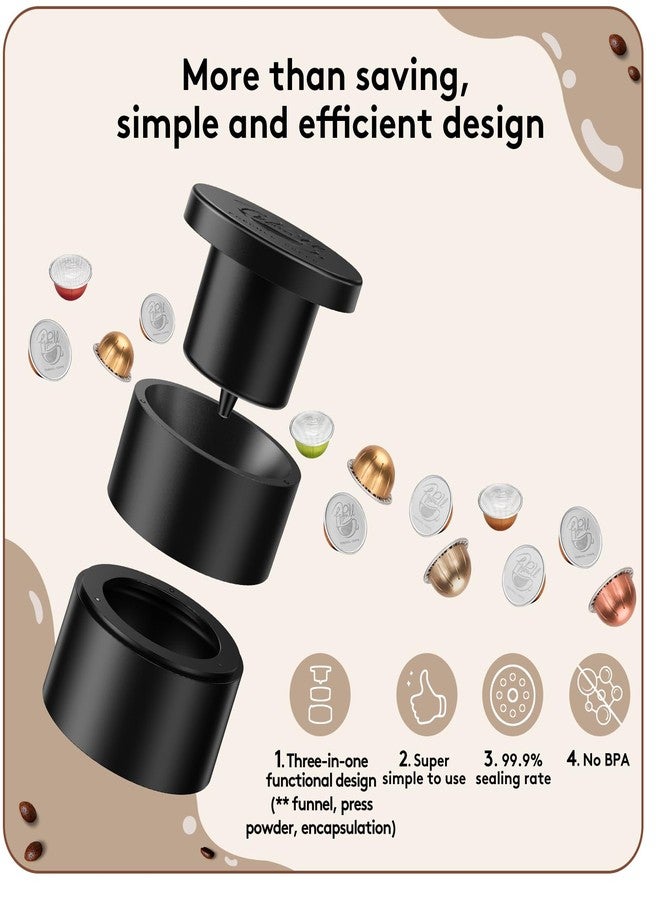 Foboull Reusable Vertuo Capsule Kit - 50 Pcs Aluminum Foil Seal Lids, Holder & Brush Included - for Refilling Nespresso Vertuo/Vertuoline Pods, Reusable Coffee Capsules Tool Set - Image 3