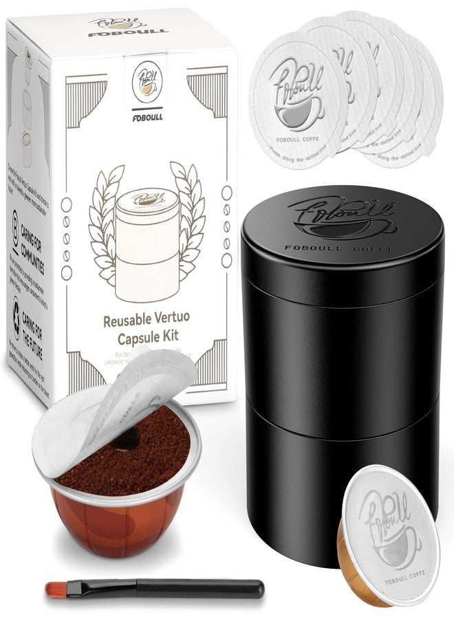 Foboull Reusable Vertuo Capsule Kit - 50 Pcs Aluminum Foil Seal Lids, Holder & Brush Included - for Refilling Nespresso Vertuo/Vertuoline Pods, Reusable Coffee Capsules Tool Set - Image 1