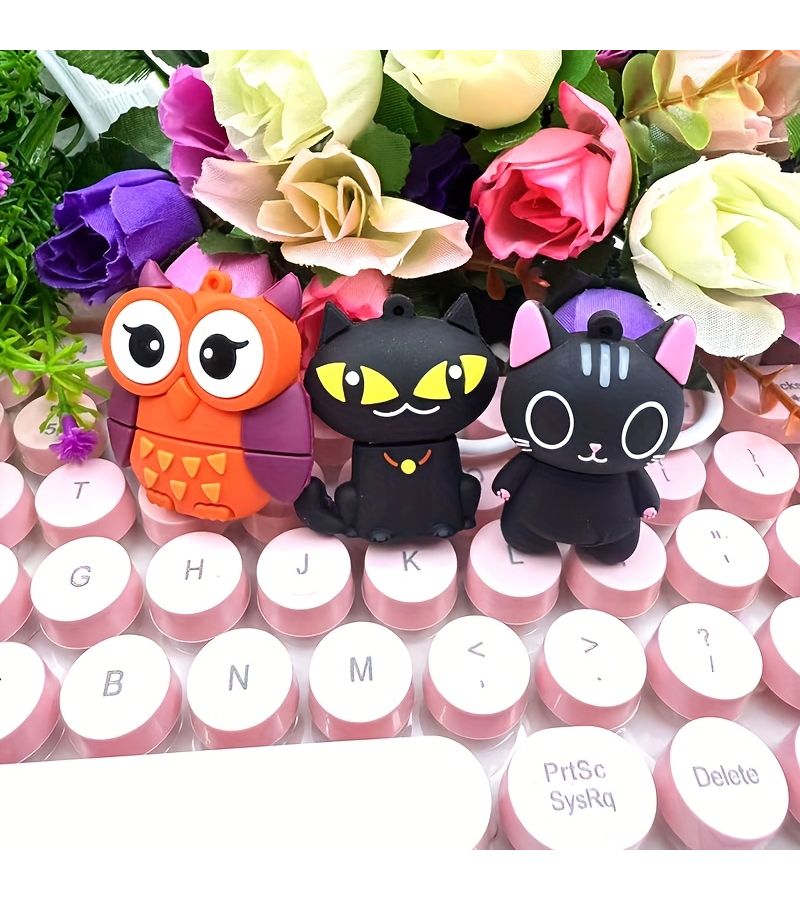 Owl Cat USB 2.0 Flash Drive 128MB Cute Black Silicone Design Pink Accents High Speed Storage For Laptop Computer And Phone Perfect Halloween Christmas Gift For Friends And Family - Image 1